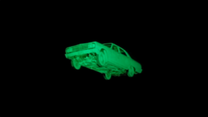 Glowing green floating car from the film Repo Man